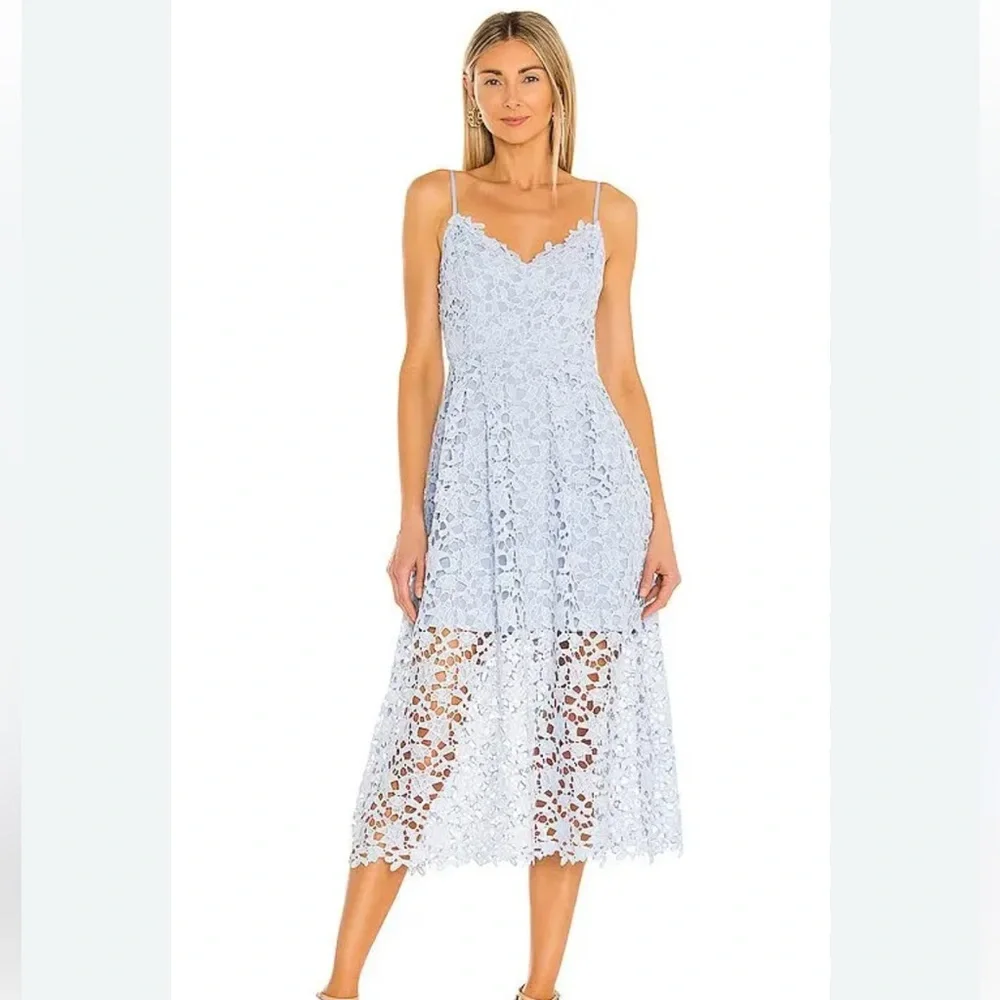 Lace A-Line Midi Dress in Light Blue - Picture 1 of 9